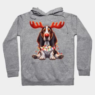 Christmas Red Nose Basset Hound Dog Hoodie